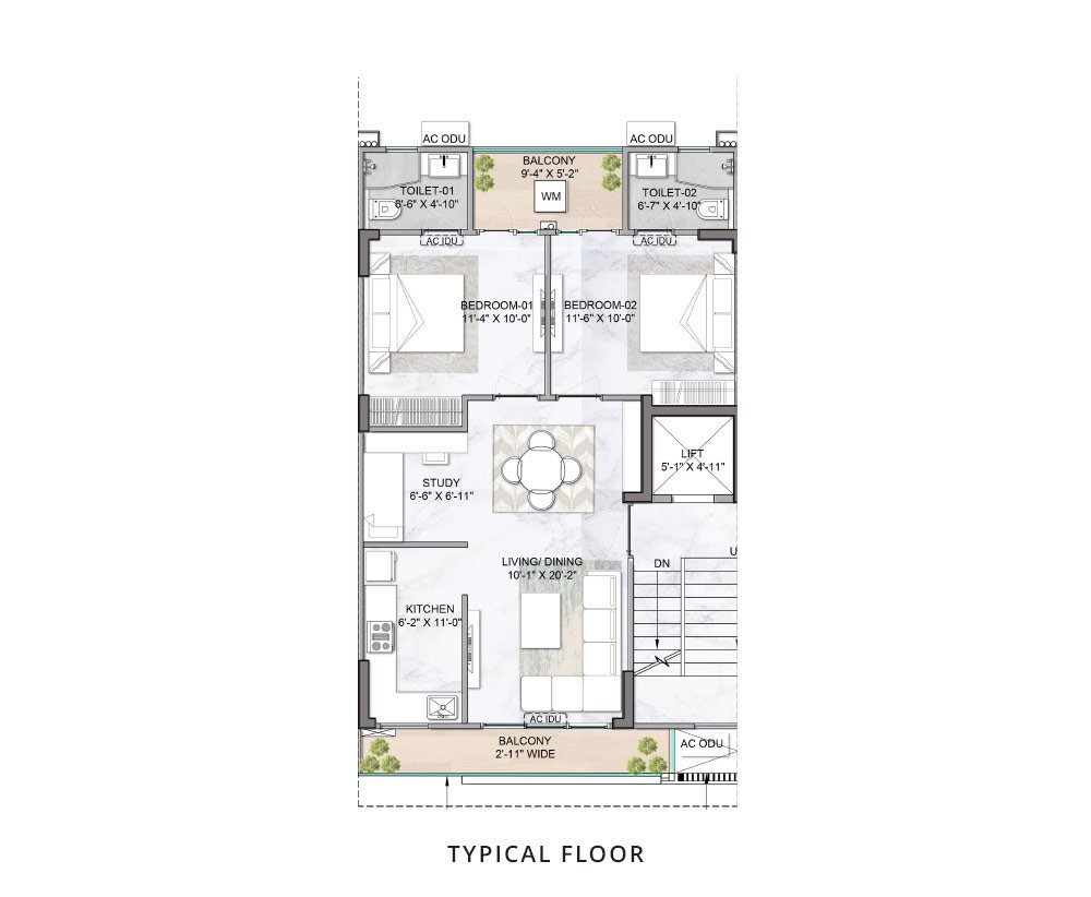 M3M Antalya Hills 2.5 Bhk Typical Floor Plan